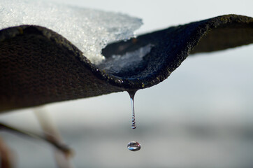 A macro shot of water drops falling