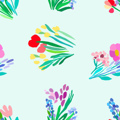 Seamless pattern with flowers, plant vector background.