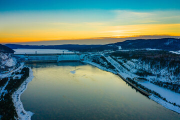 View of the dam of a hydroelectric power station