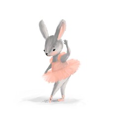 Cute ballerina, ballet girl baby bunny in a ballet dress