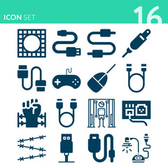 Simple set of 16 icons related to overseas telegram