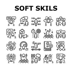 Fototapeta premium Soft Skills People Collection Icons Set Vector. Creativity And Decision Making, Understanding Body Language And Learning, Soft Skills Black Contour Illustrations
