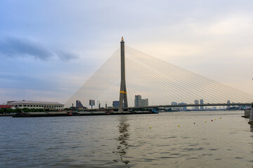 The Rama VIII or 8 Bridge is a cable-stayed bridge crossing the Chao Phraya River in Bangkok, Thailand. Asia.