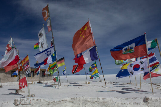 flags in the salt desert