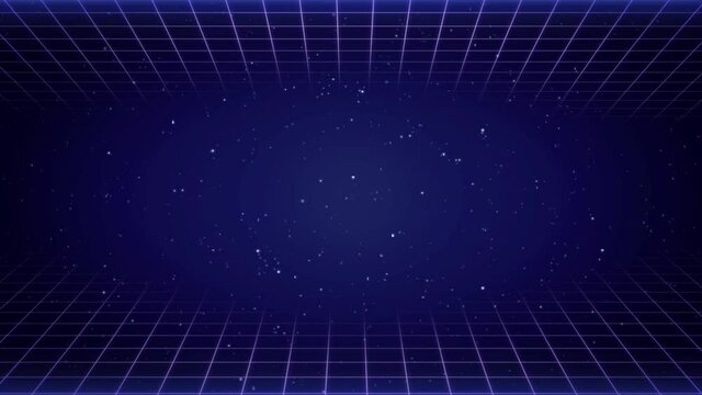 Animated Retro Sci-Fi abstarct Background Futuristic neon laser Grid landscape of the 80s. digital Cyber design. cyberpunk looped live wallpaper. blinking stars in space. vaporwave and synthwave style