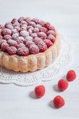 Delicious french Charlotte cake with raspberries