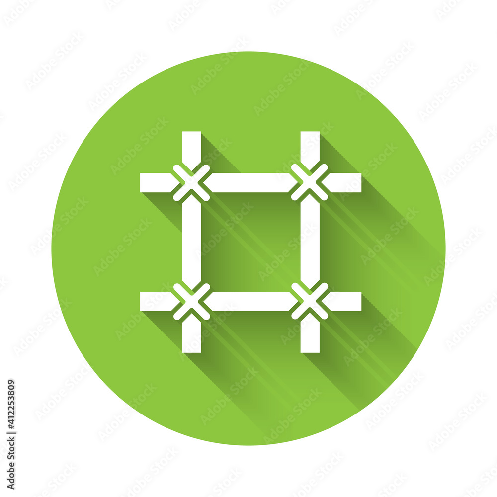 Poster white prison window icon isolated with long shadow. green circle button. vector.
