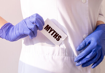 Medical myths concept. Inscription, word about fakes and misinformation about health
