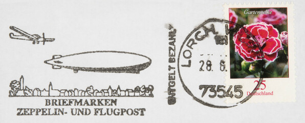 Briefmarke stamp gestempelt used frankiert cancel vintage retro alt old slogan werbung luftfahrt...