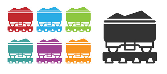 Black Coal train wagon icon isolated on white background. Rail transportation. Set icons colorful. Vector.