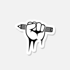 Fist with a pen sticker icon isolated on white background
