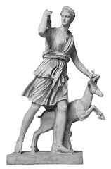 Classic white marble statuette Diana of Versailles isolated on white background. Scilpture of huntress with deer © Ruslan Gilmanshin