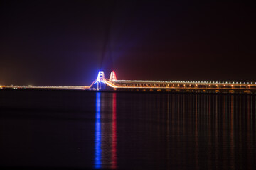 Crimean bridge over the Kerch Strait at night