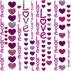 vertical inscriptions of love and line of hearts