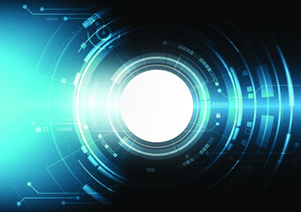 Vector circuit board cyber security on dark blue vintage screen for technology background