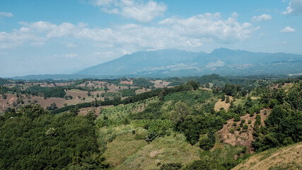 Aerial view over hill of north Thailand.
