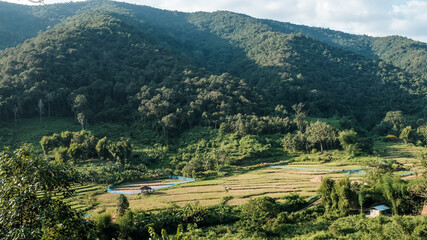 Aerial view over hill of north Thailand.