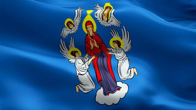 Minsk City flag waving in wind video footage Full HD. Realistic Minsk Flag background. Minsk Flag Looping Closeup 1080p Full HD 1920X1080 footage. Minsk Belarus city flags Full HD
