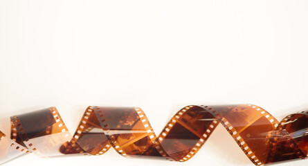 Negative 35 mm film strip banner. Copy space. Analog photography 