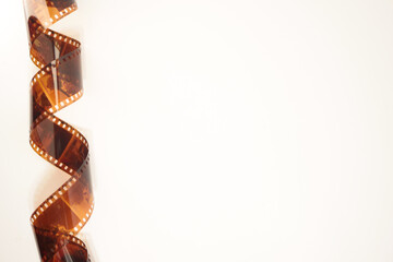 Negative 35 mm film strip banner. Copy space. Analog photography 