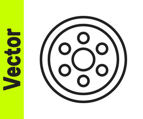 Black line Alloy wheel for a car icon isolated on white background. Vector Illustration.