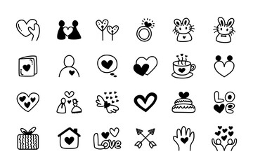 Valentines day love icon set Hand drawn doodle icons