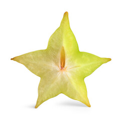 Fototapeta premium Slice of ripe carambola isolated on white. Exotic fruit