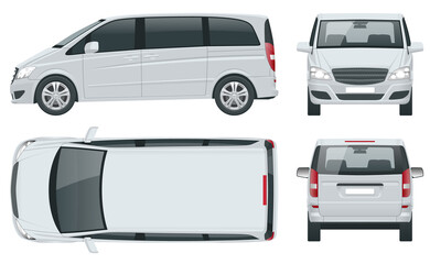 Electric Minivan with Premium Touches, Passenger Van or Minivan Car vector template on white background. MPV, SUV, 5-door minivan car. View front, rear, side, top. © Golden Sikorka