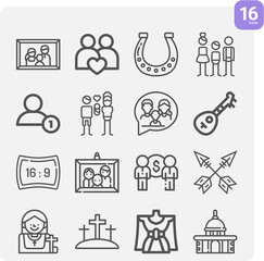 Simple set of folk related lineal icons.