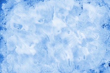 Blue ink and watercolor frost texture on white paper background. Paint leaks and decalcomania effects. Hand-painted gouache abstract image. Mess on the canvas.