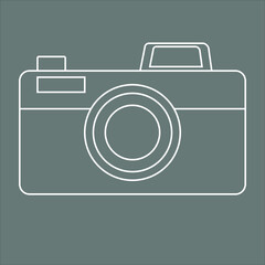 white outline camera icon on gray background