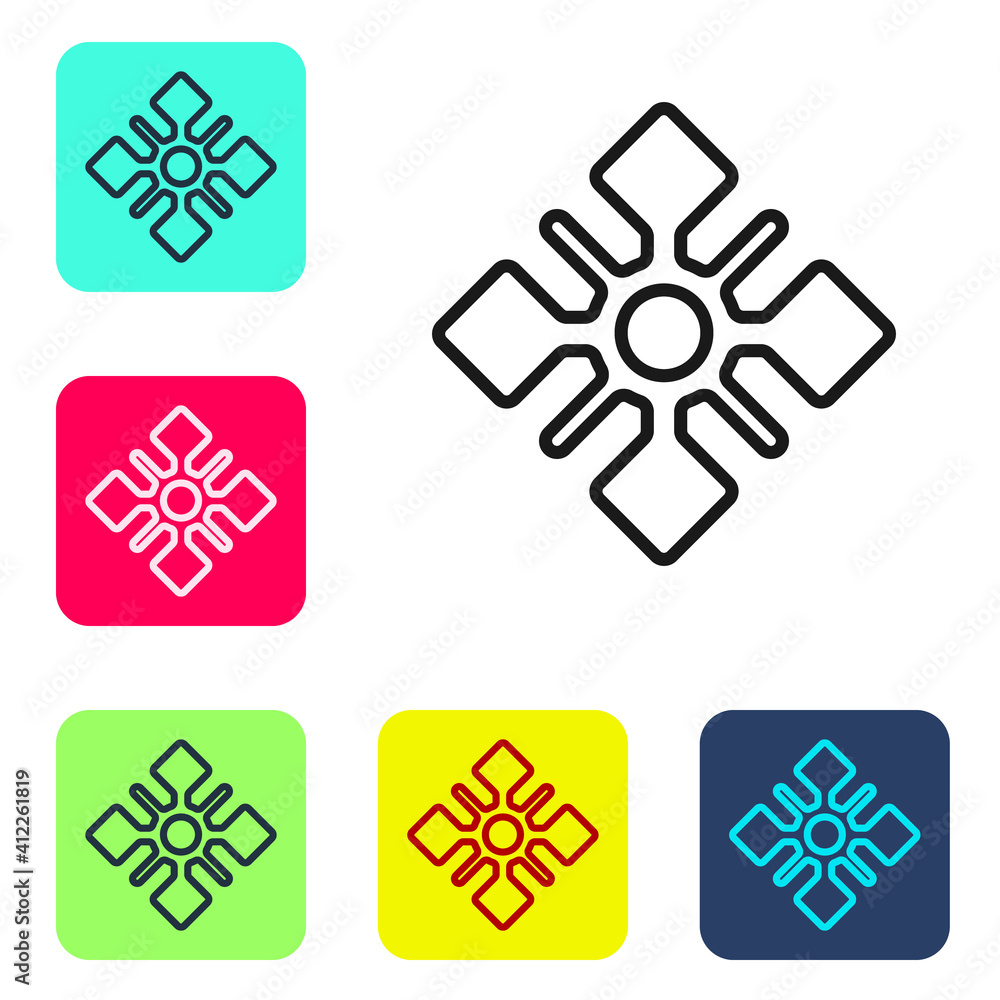 Poster black line snowflake icon isolated on white background. set icons in color square buttons. vector.