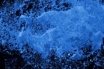 Blue ink and watercolor frost texture on white paper background. Paint leaks and decalcomania effects. Hand-painted gouache abstract image. Mess on the canvas.