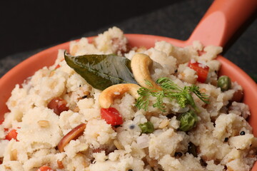 Upma made of Semolina, an South Indian breakfast also popular in Maharashtra ,india