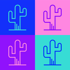Pop art line Cactus icon isolated on color background. Vector.