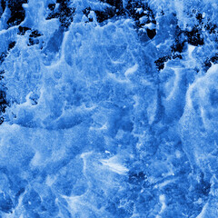 Obraz premium Blue ink and watercolor frost texture on white paper background. Paint leaks and decalcomania effects. Hand-painted gouache abstract image. Mess on the canvas.