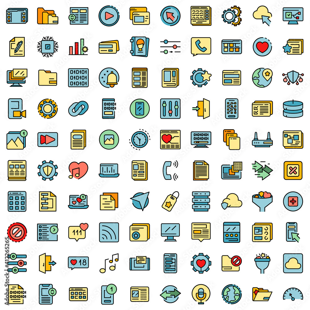 Poster interface icons set. outline set of interface vector icons thin line color flat on white