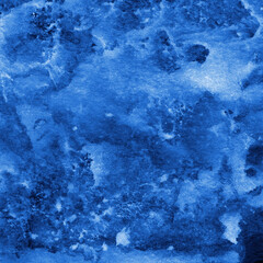 Blue ink and watercolor frost texture on white paper background. Paint leaks and decalcomania effects. Hand-painted gouache abstract image. Mess on the canvas.