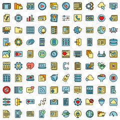 Interface icons set. Outline set of interface vector icons thin line color flat on white