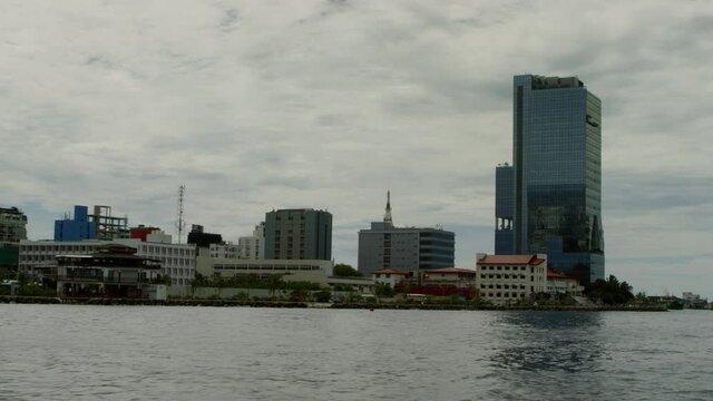 Sea view of Male city of the capital of the Maldives and skyscrapers, Male, Maldives, Nov 2019