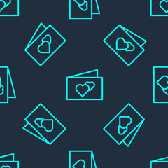 Green line Greeting card icon isolated seamless pattern on blue background. Celebration poster template for invitation or greeting card. Vector.