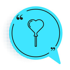 Black line Balloons in form of heart with ribbon icon isolated on white background. Blue speech bubble symbol. Vector.