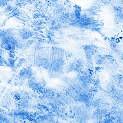 Blue ink and watercolor frost texture on white paper background. Paint leaks and decalcomania effects. Hand-painted gouache abstract image. Mess on the canvas.