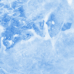 Obraz premium Blue ink and watercolor frost texture on white paper background. Paint leaks and decalcomania effects. Hand-painted gouache abstract image. Mess on the canvas.