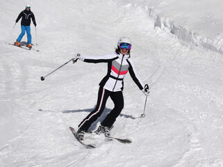 woman skiing  in the mountains