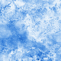Blue ink and watercolor frost texture on white paper background. Paint leaks and decalcomania effects. Hand-painted gouache abstract image. Mess on the canvas.