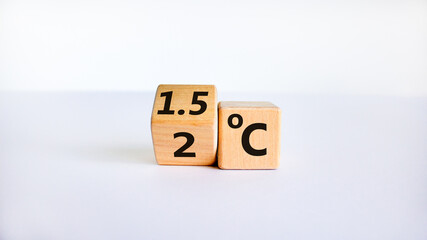 Symbol for limiting global warming. Turned a cube and changed the expression '2 C' to '1.5 C', or...