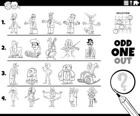 odd one out people character picture coloring book page