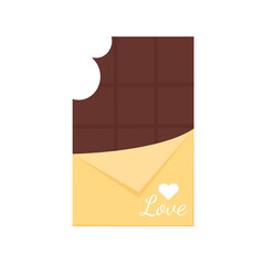 Chocolate bar icon. Open tasty milk chocolate. Flat dessert and sweet. Cartoon style. Love