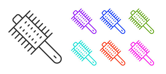 Black line Hairbrush icon isolated on white background. Comb hair sign. Barber symbol. Set icons colorful. Vector.
